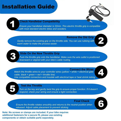 Installation guide for Full Twist Ebike Throttle Grip For Q20 Systems 3 Pin Waterproof Controller With 2 Keys Universal Speed Control Handle
