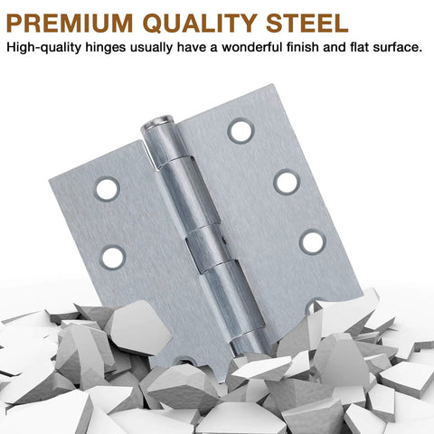 Three Pack Satin Chrome Door Hinges Four And A Half Inch By Four Inch Heavy Duty Industrial Grade Full Mortise Interior Exterior Hinges