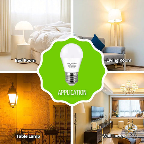 Image showing 25 Watt Equivalent A15 LED Bulbs, 3W Low Watt, E26 Base, 2700K Warm White used in various lamps and applications.