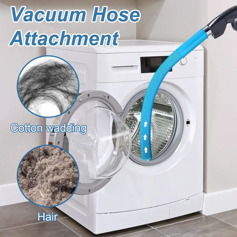 Dryer Vent Lint Cleaner Kit With Flexible Vacuum Hose Attachment cleaning dryer, showing removed lint and dust buildup