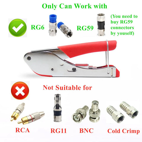 Coax Cable Crimping Tool Kit For RG6 And RG59 With Wire Stripper, Durable Compression Tool, Includes 10 RG6 F Connectors.