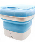 Compact Foldable Portable Washing Machine For Camping And Small Spaces, Collapsible Bucket Washer For RVs And Travel in blue and white