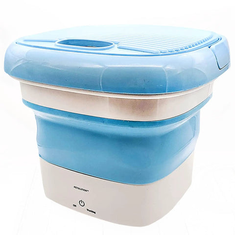 Compact Foldable Portable Washing Machine For Camping And Small Spaces, Collapsible Bucket Washer For RVs And Travel in blue and white