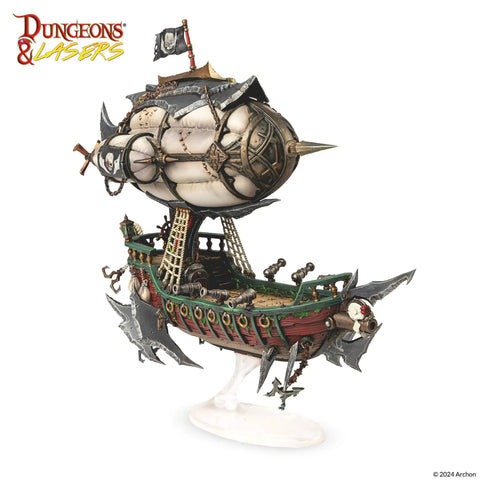 Flying Pirates Airship Miniature For DND And 5E RPGs Unpainted And Unassembled Over 10 Inches Tall With Optional Props Perfect Tabletop Battle Piece Ages 14 And Up, shown with detailed ship and balloon.
