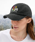 Go To Womens Adjustable Cap With Front Artwork Lightweight Soft And Breathable Hat For All Day Comfort Ideal For Running Hiking And Everyday All Weather Wear, side view on woman outdoors