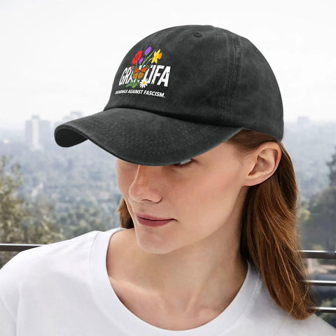 Go To Womens Adjustable Cap With Front Artwork Lightweight Soft And Breathable Hat For All Day Comfort Ideal For Running Hiking And Everyday All Weather Wear, side view on woman outdoors