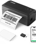 Sleek 4x6 Portable Thermal Label Printer Featuring Hella Reliable Bluetooth Sync And Stress Free App Pairing For Swift Shipping Tasks with printed label and smartphone display.