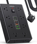 22 In 1 Ultra Flat Plug Power Strip With 16 Wide AC Outlets And 6 USB Ports Including 3 Type C Fast Charge A Handy Desk Or Home Office Power Hub That Can Run Up To 15 Devices At Once, black