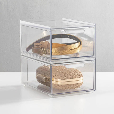 Stackable Storage Box With 2 Pull Out Drawers Clear Plastic Bin For Closet Organization Linen Coat Bedroom Or Entryway