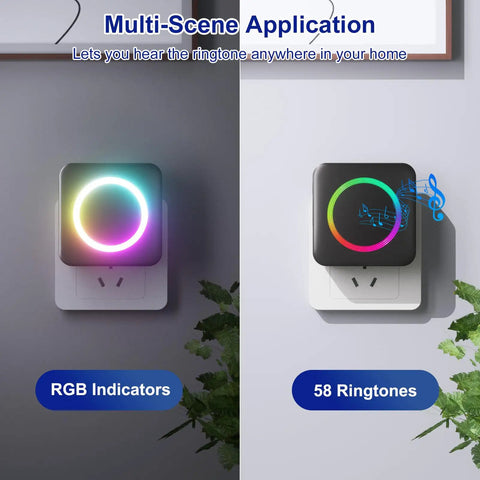 Wireless Doorbell Chime Extender Kit For Video Doorbell Systems, Easy Setup, RGB indicators, 58 ringtones, black finish