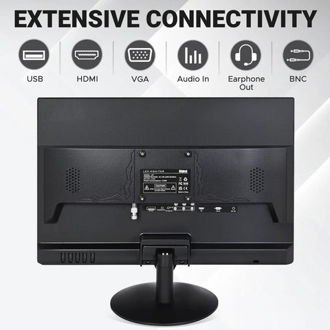 Back view of 19 Inch HD 1440x900 LED Computer Monitor With Built In Speakers, 60Hz 5ms Response, HDMI VGA AV BNC USB inputs