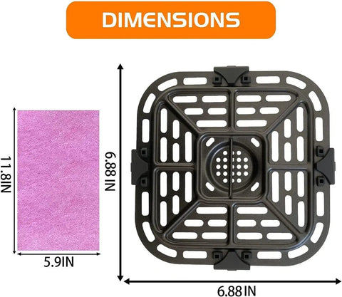 Dimensions of Upgraded Square Air Fryer Grill Plate For 2 Quart Instant Vortex Mini Nonstick Crisper Pan Insert Rack.