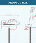 Diagram showing dimensions of Polished Chrome Waterfall Bathtub Faucet With Wall Mount Dual Handle Brass Tub Spout Slick Handheld Shower Spray 59 Inch Hose Hot Cold Water Mixer For Modern Bathrooms