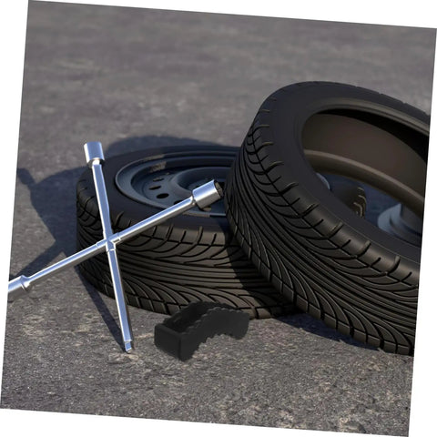 2 Pack Rubber Jack Pad Set For Car Jacks And Jack Stands Pro Grade Heavy Duty Lifting Blocks with spare tire and lug wrench on ground