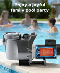 Beefy 1HP Pool Pump Motor 56Y Frame 3450 RPM CCW/CW Rotation Square Flange Replacement For Pools next to a family swimming