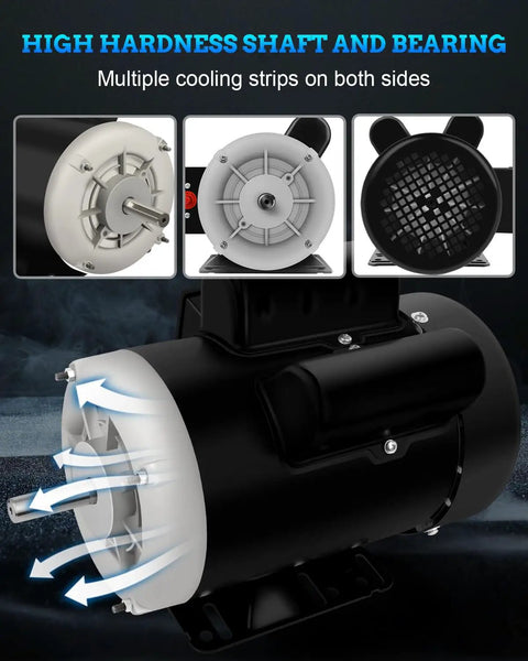 Half HP Electric Motor That Doubles as a Workhorse for Agricultural Compressors, Single Phase 115/230V, multiple cooling strips