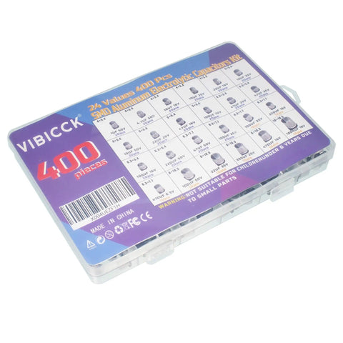 400 Piece Aluminum Electrolytic Capacitors Assortment Kit With 24 Values For SMD And Through Hole Circuits, box view