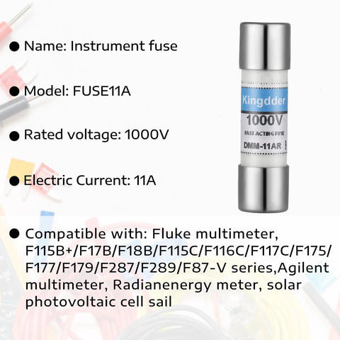 Five Pack 11A 1000V Fast Acting DMM Fuse 10x38mm Replacement for Digital Multimeters Built for Quick Swaps