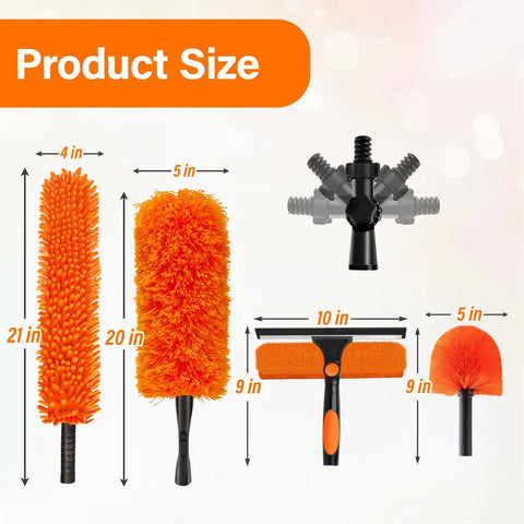 Product size chart for High Reach Duster With Telescoping Extension Pole 5 To 20 Feet, 26 Feet Total Cleaning Reach, 4 In 1 Cleaning Kit For Windows Ceilings Fans And Shelves, Ditch The Ladder Easy Switch Tools For Quick Home Cleanups. showing 4 attachments