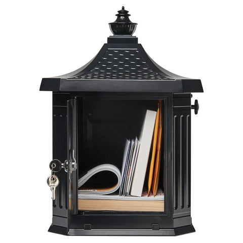 Hamilton Large Capacity Cast Aluminum Post-Mount Mailbox In Black, Heavy-Duty Weather-Resistant Build with secure locking door open