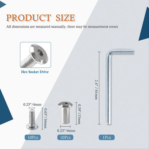 Heavy Duty M6 X 16mm Hex Socket Cap Bolts And Barrel Nuts Kit With Allen Wrench Industrial Grade Stainless Steel Fasteners dimensions and sizes.