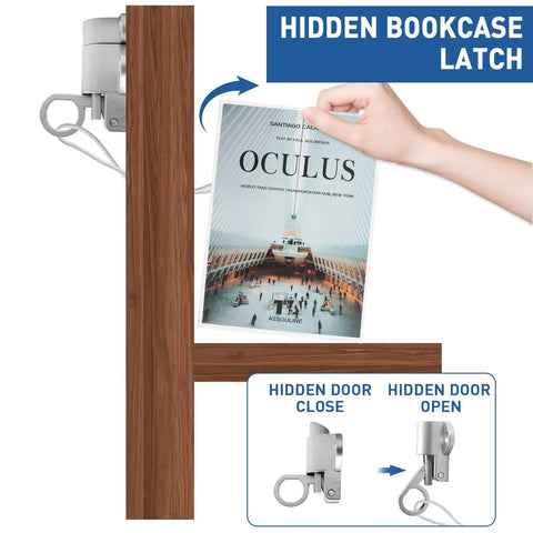 Hidden Bookcase Hinge Kit With Lock And Spring Latch For Secret Doors, 304 Stainless Steel Pivot Hinges With Cable on wooden bookcase door