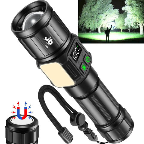 Beast Mode 10000 Lumen LED Flashlight With Digital Power Display, Zoomable Focus, Super Bright Outdoor Light For Camping And Hiking