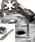 M10 X 1.5mm Metric Tap And Die Set For Metal Working And Repair, Right Hand Threading Tool Kit shown with tap and round die.