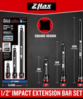 1/2 Inch Drive Impact Extension Bar Set Offers 3 6 And 10 Inch Options Crafted From Tough Cr Mo Steel, shows sizes 3in, 6in, and 10in.