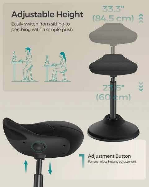 Ergonomic Wobble Stool With Height Adjustable Desk Seat For Standing Use, 23.6 To 33.3 Inches Range, Swivel Balance Chair