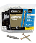 Rock Solid Star Drive Wood Screws Gauge Nine By Two Point Five Inch 443 Count Gold Zinc Interior Fasteners With No Split Twist Shank For Smooth Diy Cabinetry Jobsite Ready in plastic tub with screws and driver.