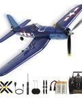 F4U Corsair RC Plane 4 Channel RTF with Xpilot Stabilization displayed with accessories and remote controller