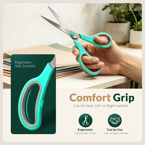 8.5 Inch All Purpose Scissors Set For Office Home Sewing And Crafts With Soft Comfort Grip For Right Or Left Hand turquoise grip
