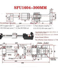 Ultra Low Backlash SFU1604 300mm Ball Screw For CNC Machines With Smooth Rolling Motion And Top Notch Precision Rock Solid Linear Drive In Bearing Steel Built For Durable Accurate Milling And Router Projects diagram