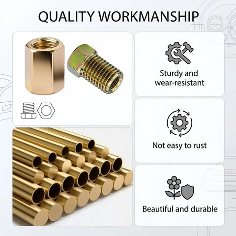 24 Piece 3/16 Brake Line Fittings Kit With 3/8-24 Threads, Inverted And Double Flare Unions And Nuts, 8 Unions And 16 Nuts, Essential Brake Line Repair Set For Flare Fittings, Heavy Duty Auto Grade DIY Gear. Brass brake line fittings kit with 3/16 tubing, unions, nuts, and flare threads