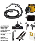 Accessories for Six Gallon Stainless Steel Wet and Dry Shop Vacuum With 3 Peak HP Motor including filters and hose