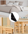 40 Pack Bulletproof Stainless Steel Corner Brackets For Wood Furniture Assembly Rust Resistant Triangle Angle Connectors Heavy Duty Black Metal L Braces No Sweat Setup For Beds Tables And Shelving Units in a bedroom setting.