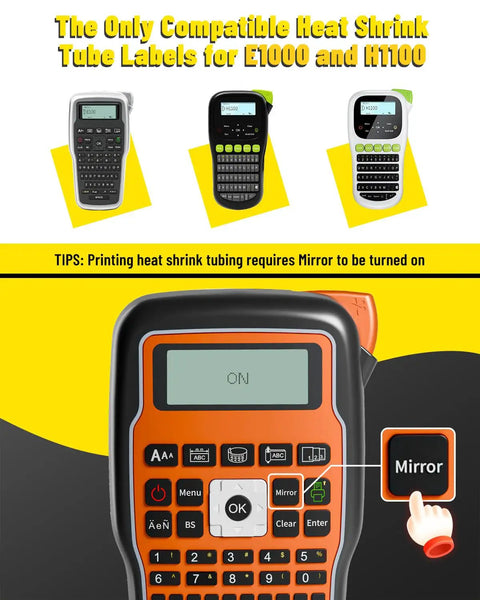 Heavy Duty White Heat Shrink Tube Labels For Cable Wiring 12mm Self Sealing Wire Markers on label maker display with Mirror setting.