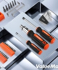 126 Piece Magnetic Screwdriver Set With Plastic Organizer For Home Projects shown with screwdrivers, bits, and Allen wrenches