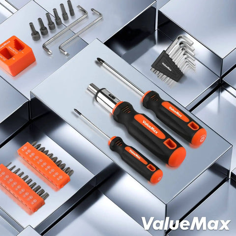 126 Piece Magnetic Screwdriver Set With Plastic Organizer For Home Projects shown with screwdrivers, bits, and Allen wrenches