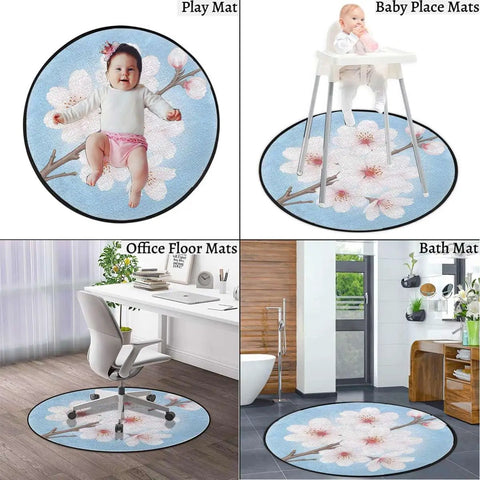 Watercolor Floral Non Skid Round Furniture Pad For Hardwood Floors Ideal For Office And Gaming Chairs, 47.2 Inch Diameter