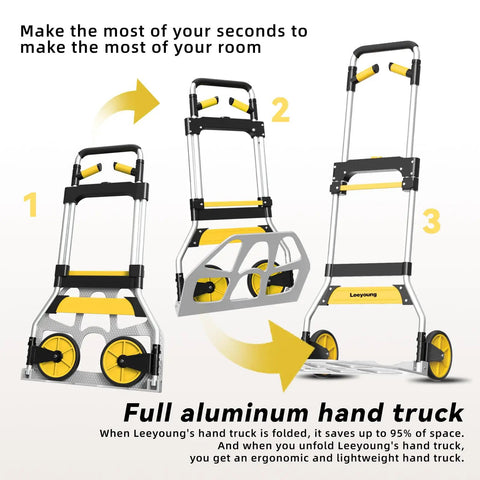 Heavy Duty Aluminum Folding Hand Truck With 309 Lb Weight Limit And Smooth TPR Rollers Collapsible Dolly Cart Featuring Adjustable Grip For No Sweat Hauling Across Any Floor