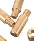 Close-up of Brass Shelf Pins Set, 4 Pack U Shaped Support Pegs with threaded ends, gold antique finish.