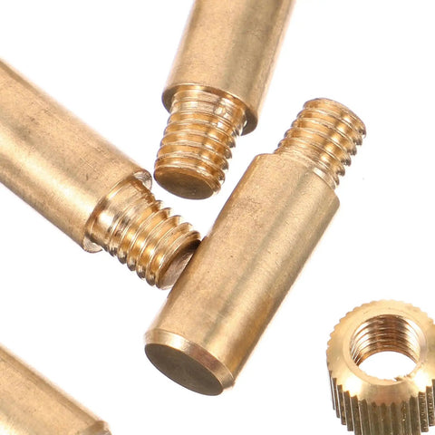 Close-up of Brass Shelf Support Pegs 4 Pack Rust Resistant Easy To Install Antique Design Cabinet Pins showing threaded end
