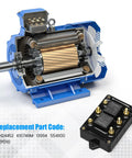Heavy Duty 12V Forward Reverse Relay Module For Motor Control alongside a detailed cutout of an electric motor.