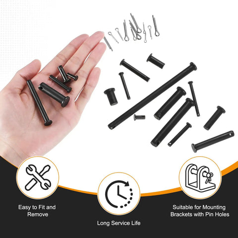 4 Pack M10x45mm Single Hole Clevis Pins Black For Quick Pinning And Secure Fits In Construction Agriculture Aviation Rigging Ship Fittings And Furniture Assembly Built To Last Heavy Duty Steel, black pins in hand