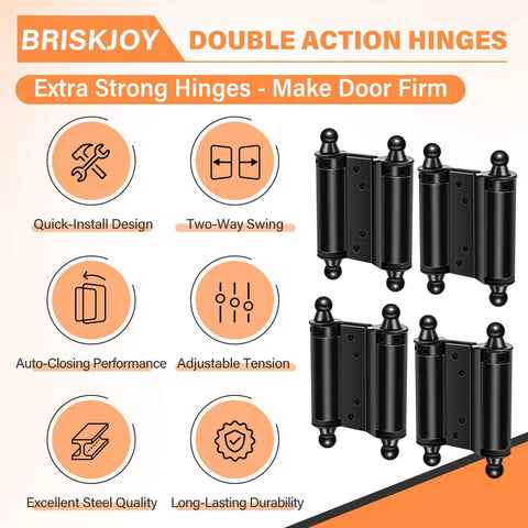 4 Pack 3 Inch Double Action Spring Hinges For Saloon Doors Stainless Steel Black with quick-install and two-way swing