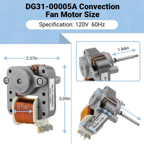 Convection Fan Motor DG31-00005A Replacement Single Unit for Microwave Oven 120V 60Hz dimensions and specifications