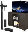 Hidden Motorized TV Lift Cabinet For 55 To 65 Inch Televisions With Storage And Remote Control in modern walnut finish displayed