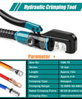 Hydraulic Crimping Tool Kit For Battery Cables And Wire Rope, 6 Ton Crimping Force With 9 Dies, YQK-70 shown with specifications
